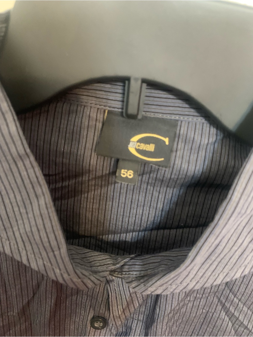 Roberto Cavalli Men's Black and Gray Pinstripe Dress Shirt